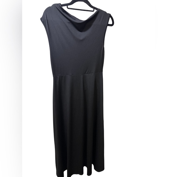 Black Ruched Asymmetrical Evening or Office Dress - Picture 2 of 3